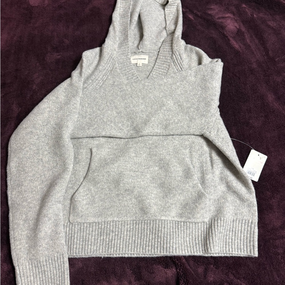 Lucky Brand Gray V-Neck Sweater Soft Knit